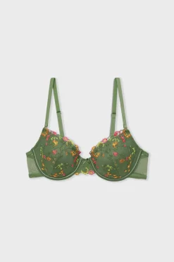 ETAM Balconette|Sujetador N. 4 - Sujetador de copa fina con bordado de flores VERDE