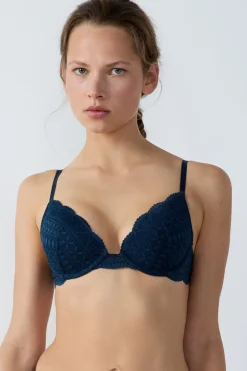 ETAM Push Up|Sujetadores Talla Grande: Copas D-G|Sujetador Nº 2 - Push up escote pronunciado AZUL TINTA