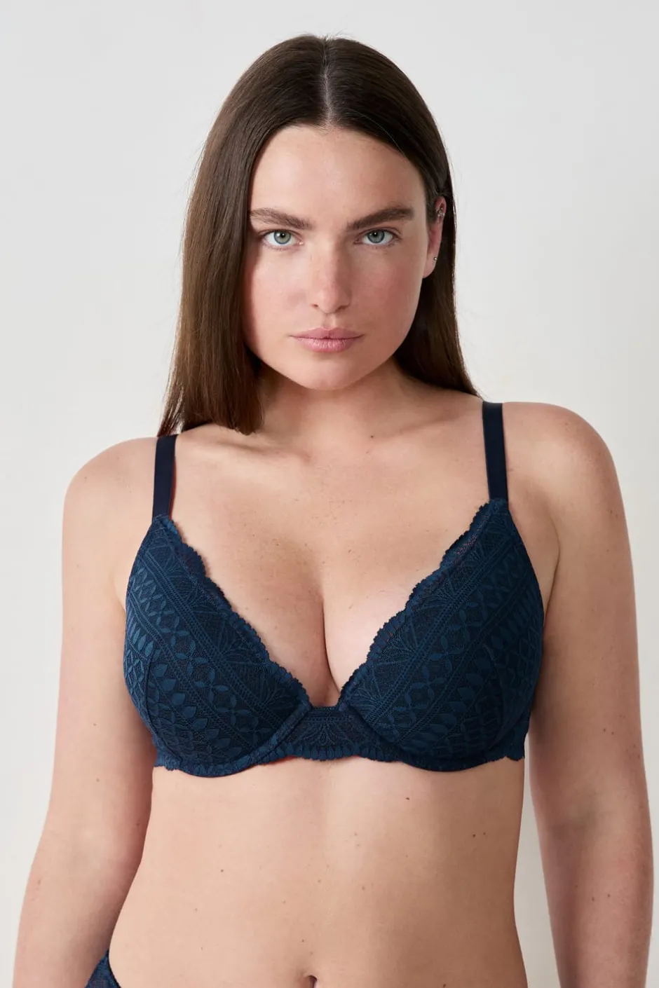 ETAM Push Up|Sujetadores Talla Grande: Copas D-G|Sujetador Nº 2 - Push up escote pronunciado AZUL TINTA