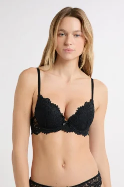 ETAM Push Up|Sujetadores De Encaje|Sujetador Nº 2 - Push up escote pronunciado NEGRO