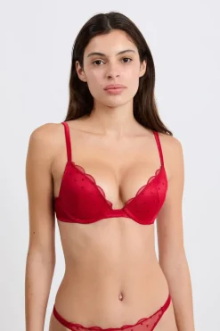 ETAM Sujetadores Sexy|Push Up|Sujetador N. 2 - Push-up escotado con detalles bordados ROJO