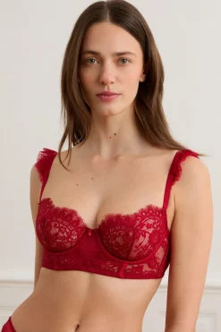 ETAM Sujetadores De Encaje|Sujetadores Sexy|Sujetador N.9 - Balconnet bustier de encaje ROJO