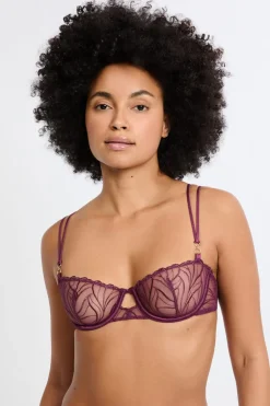 ETAM Sujetadores Talla Grande: Copas D-G|Balconette|Sujetador N.9 - Balconnet con bordado floral MORADO