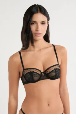ETAM Sujetadores Talla Grande: Copas D-G|Sujetadores Sexy|Sujetador N.9 - Balconnet con bordado NEGRO
