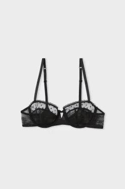ETAM Sujetadores Talla Grande: Copas D-G|Sujetadores Sexy|Sujetador N.9 - Balconnet con bordado NEGRO