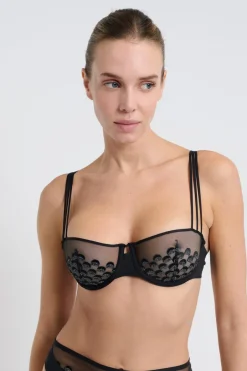 ETAM Sujetadores Talla Grande: Copas D-G|Balconette|Sujetador N.9 - Balconnet con detalles bordados NEGRO