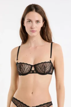 ETAM Sujetadores Talla Grande: Copas D-G|Balconette|Sujetador N.9 - Balconnet con bordado floral ANTRACITA