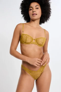 ETAM Sujetadores Talla Grande: Copas D-G|Balconette|Sujetador N.9 - Balconnet con bordado floral AMARILLO &Aacute;CIDO