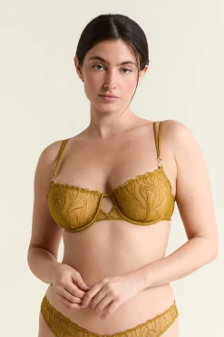 ETAM Sujetadores Talla Grande: Copas D-G|Balconette|Sujetador N.9 - Balconnet con bordado floral AMARILLO &Aacute;CIDO