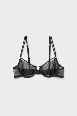 ETAM Sujetadores De Encaje|Sujetadores Sexy|Sujetador N.9 - Balconnet de encaje con tirantes dobles NEGRO