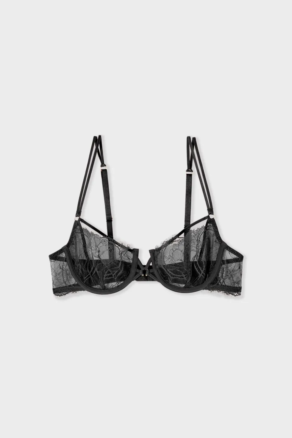 ETAM Sujetadores De Encaje|Sujetadores Sexy|Sujetador N.9 - Balconnet de encaje con tirantes dobles NEGRO
