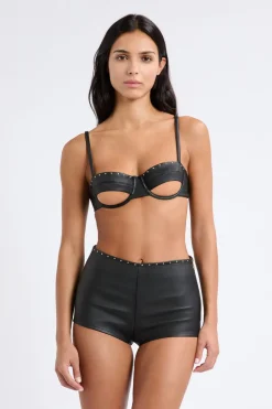 ETAM Sujetadores Sexy|Balconette|Sujetador N.9 - Balconnet de cuero NEGRO