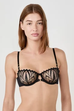 ETAM Sujetadores Talla Grande: Copas D-G|Sujetadores Sexy|Sujetador N.9 - Balconnet de bordado NEGRO