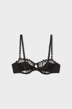 ETAM Sujetadores Talla Grande: Copas D-G|Sujetadores Sexy|Sujetador N.9 - Balconnet de bordado NEGRO