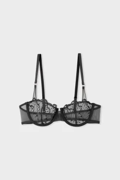ETAM Sujetadores Talla Grande: Copas D-G|Sujetadores Sexy|Sujetador N.9 - Balconnet de bordado NEGRO