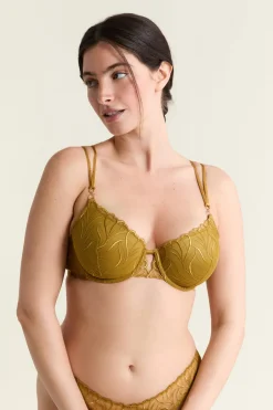 ETAM Balconette|Sujetadores Talla Grande: Copas D-G|Sujetador N.4 - Copas finas con bordado floral AMARILLO &Aacute;CIDO