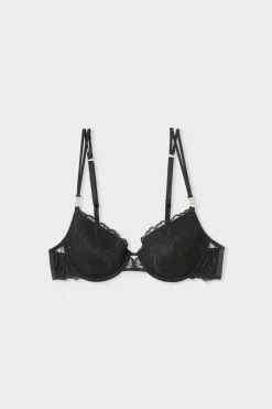 ETAM Sujetadores Talla Grande: Copas D-G|Balconette|Sujetador N.4 - Copas finas con bordado floral ANTRACITA