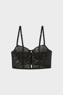 ETAM Sujetadores Talla Grande: Copas D-G|Sujetadores Sexy|Sujetador N.9 - Corpiño con lentejuelas NEGRO