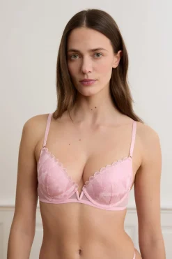 ETAM Sujetadores Sexy|Push Up|Sujetador N.2 - Push-up escote pronunciado con bordado de corazones ROSA