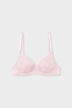 ETAM Sujetadores Sexy|Push Up|Sujetador N.2 - Push-up escote pronunciado con bordado de corazones ROSA