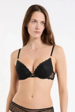 ETAM Push Up|Sujetador N.2: el push-up escote pronunciado con bordado floral ANTRACITA