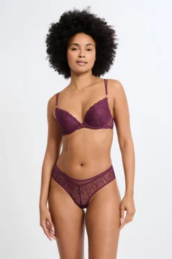 ETAM Push Up|Sujetador N.2: el push-up escote pronunciado con bordado floral MORADO
