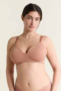 ETAM Sujetadores Talla Grande: Copas D-G|Sujetadores Invisibles|Sujetador sin aros de copas finas de microfibra ROSA NUDE