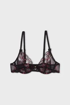 ETAM Sujetadores Sexy|Balconette|Sujetador sin relleno de tul bordado NEGRO
