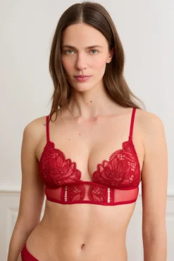 ETAM Sujetadores De Encaje|Sujetadores Sexy|Sujetador triangular de bordado ROJO