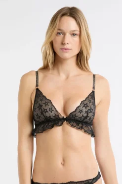 ETAM Sujetadores De Encaje|Sujetadores Sexy|Sujetador triangular de encaje con detalles de estrellas NEGRO