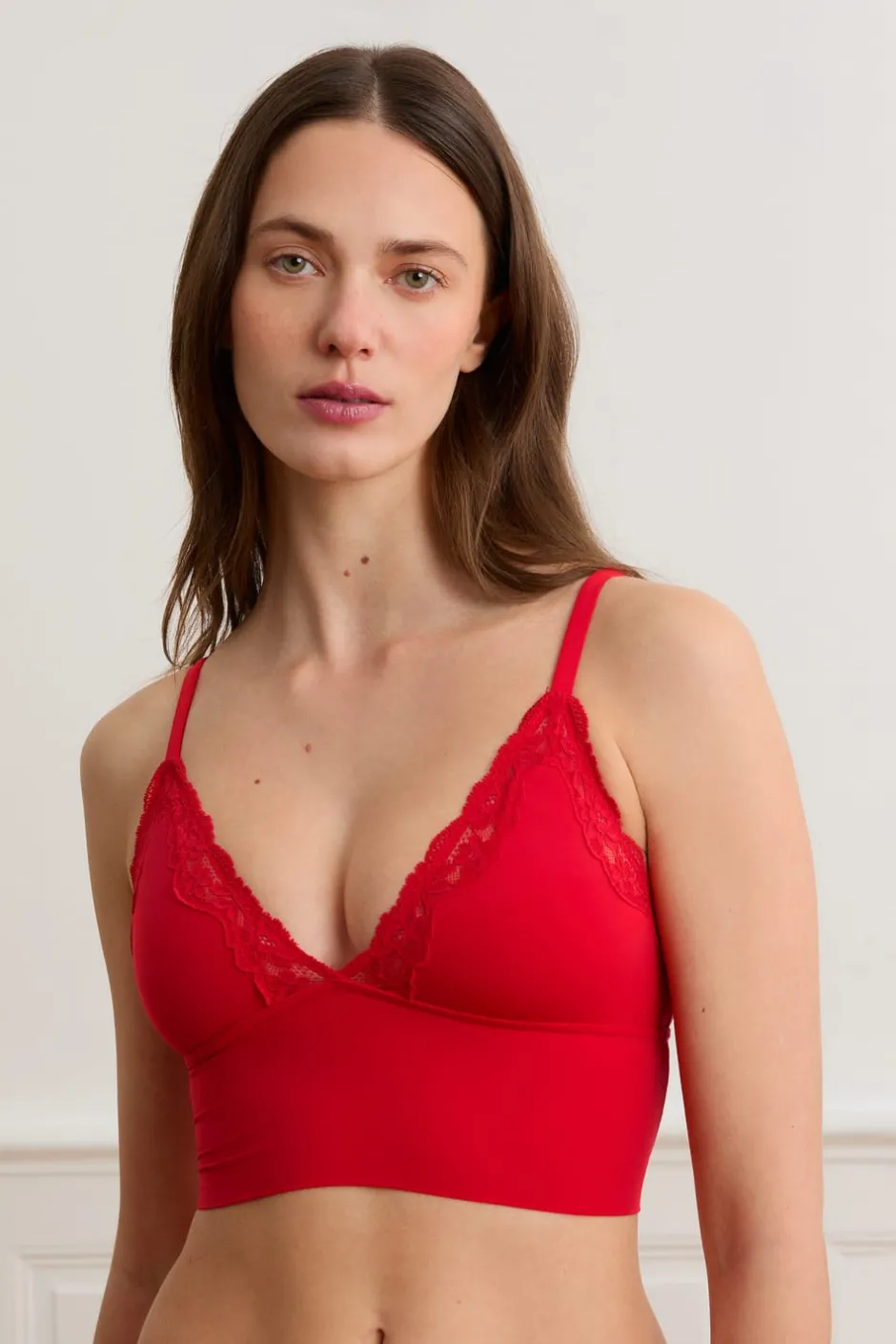 ETAM Triángulo|Sin Aro|Sujetador triangular de microfibra y encaje ROJO