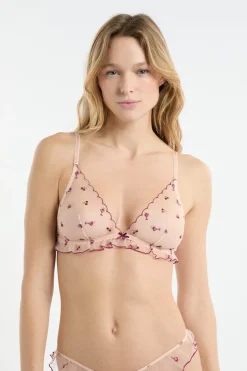 ETAM Sujetadores Sexy|Triángulo|Sujetador triangular de tul con motivos bordados rosa nude