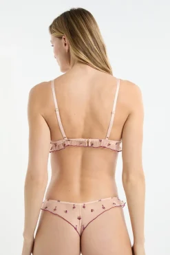 ETAM Sujetadores Sexy|Triángulo|Sujetador triangular de tul con motivos bordados rosa nude