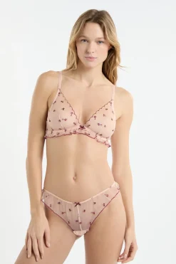 ETAM Sujetadores Sexy|Triángulo|Sujetador triangular de tul con motivos bordados rosa nude