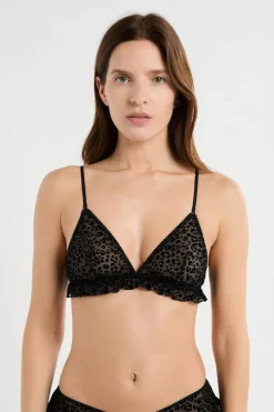 ETAM Sujetadores Sexy|Triángulo|Sujetador triangular de tul con estampado de leopardo NEGRO