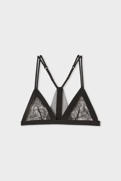ETAM Sujetadores De Encaje|Sujetadores Sexy|Sujetador triangular sin aros de encaje NEGRO