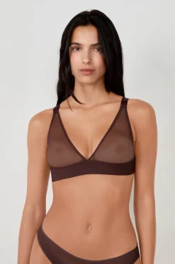 ETAM Lencería De Novia|Sujetadores Talla Grande: Copas D-G|Sujetador triángulo sin aros de tull CHOCOLATE