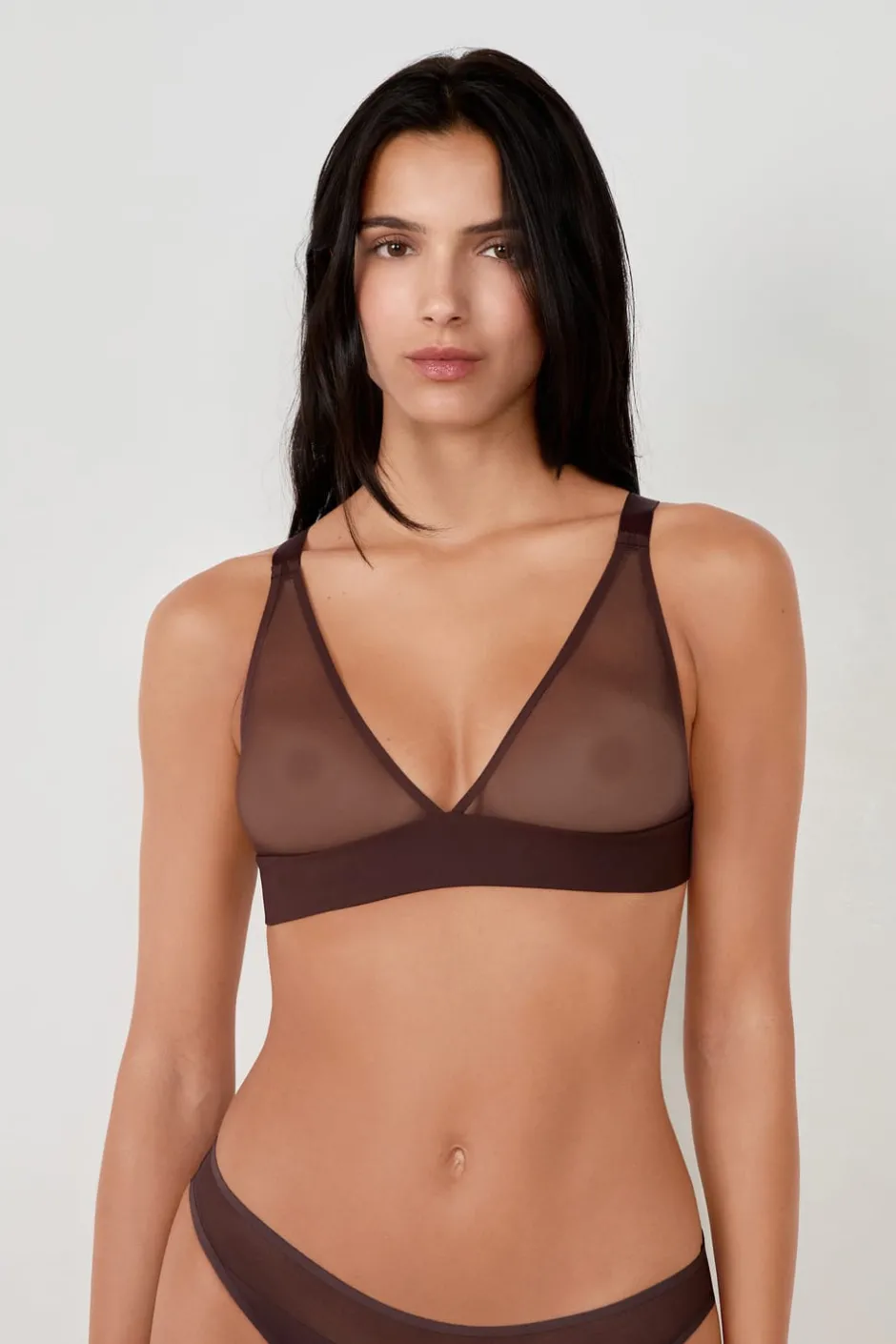 ETAM Lencería De Novia|Sujetadores Talla Grande: Copas D-G|Sujetador triángulo sin aros de tull CHOCOLATE