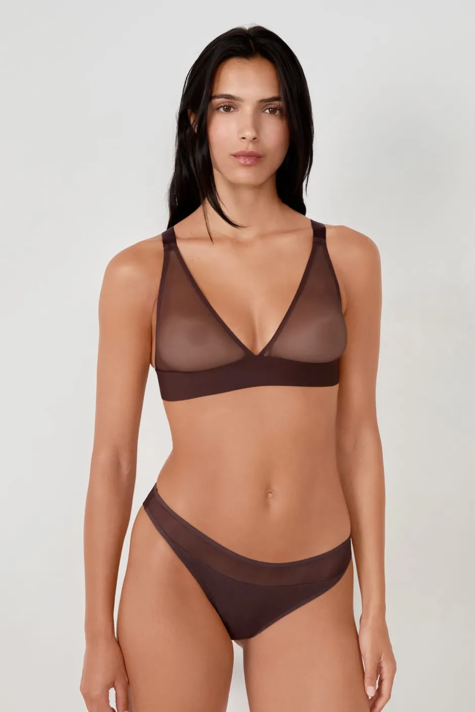ETAM Lencería De Novia|Sujetadores Talla Grande: Copas D-G|Sujetador triángulo sin aros de tull CHOCOLATE