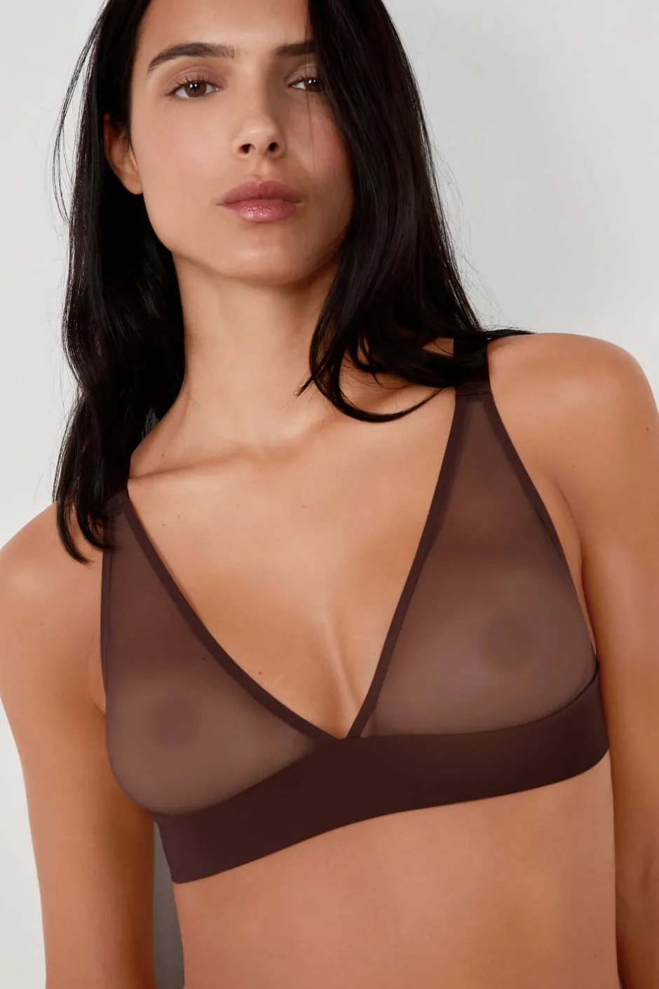 ETAM Lencería De Novia|Sujetadores Talla Grande: Copas D-G|Sujetador triángulo sin aros de tull CHOCOLATE