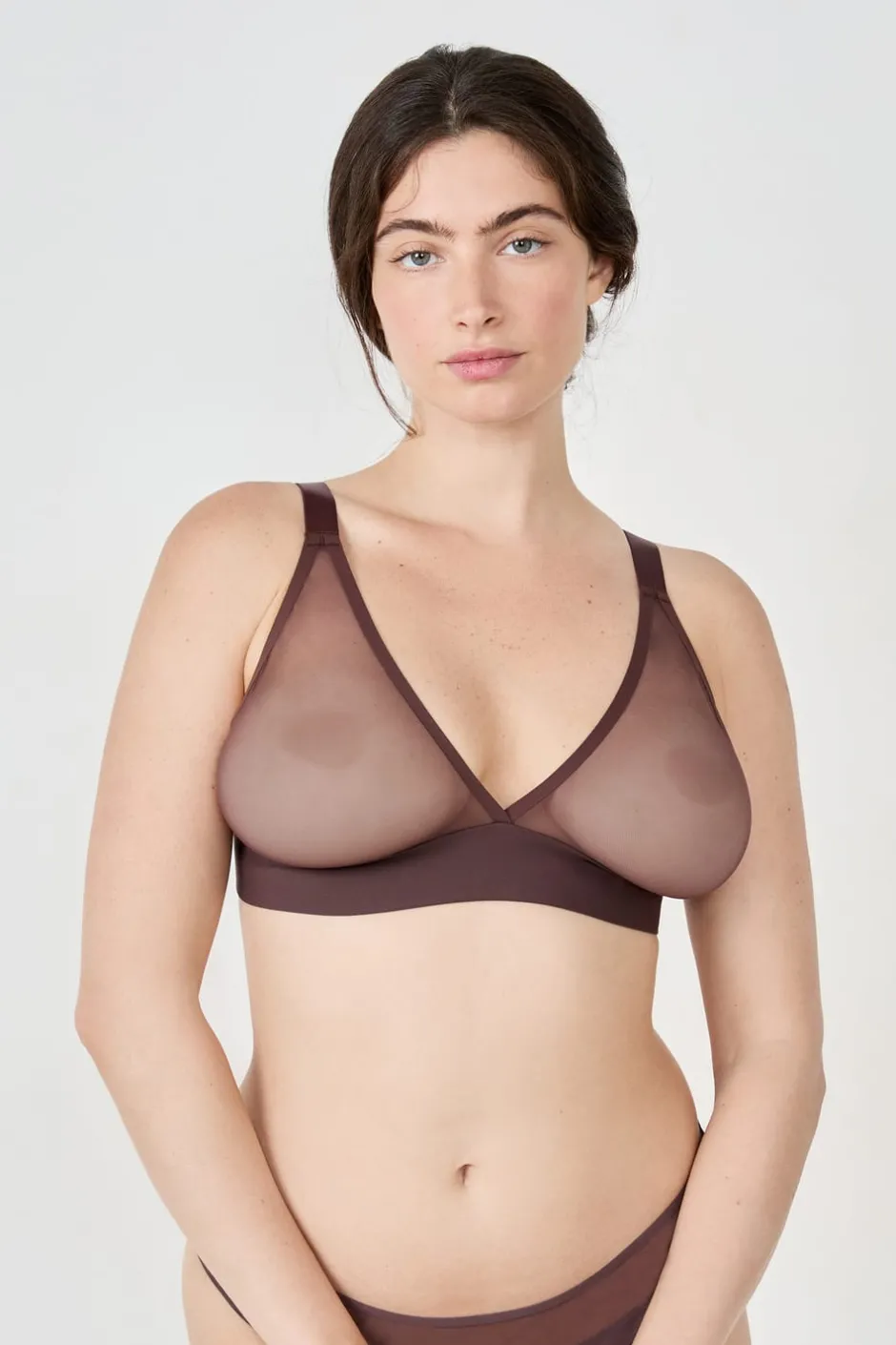 ETAM Lencería De Novia|Sujetadores Talla Grande: Copas D-G|Sujetador triángulo sin aros de tull CHOCOLATE