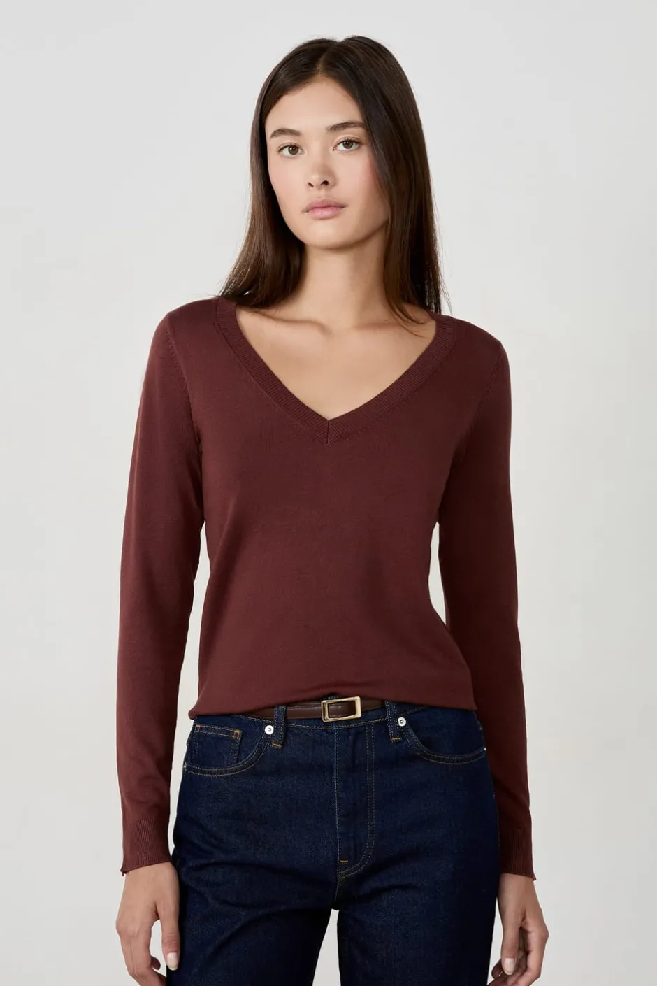 ETAM Básicos|Cuello En V|Suéter cuello en V MARRÓN