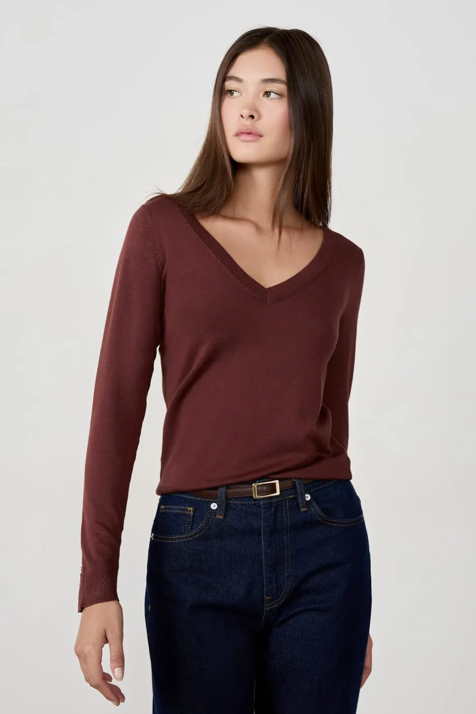 ETAM Básicos|Cuello En V|Suéter cuello en V MARRÓN