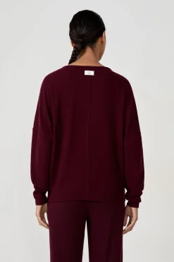 ETAM Homewear|Ponchos, Sudaderas Y Chaquetas|Suéter cuello en V BURDEOS GRANATE