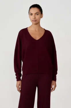 ETAM Homewear|Ponchos, Sudaderas Y Chaquetas|Suéter cuello en V BURDEOS GRANATE
