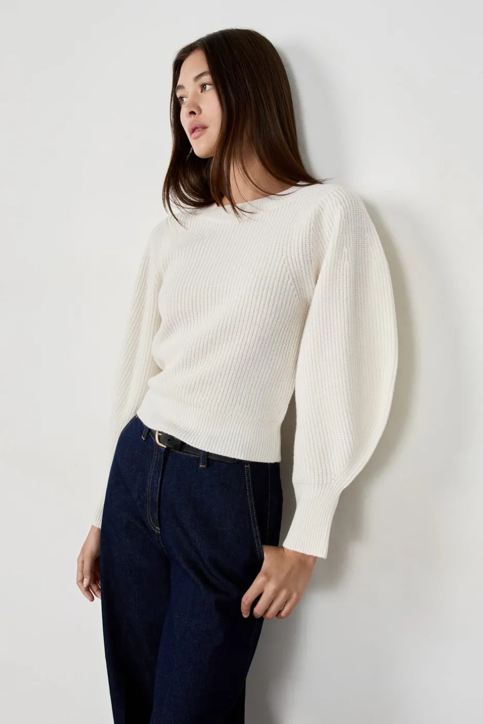 ETAM Cuello Redondo|Jerséis|Suéter de mangas abullonadas BEIGE
