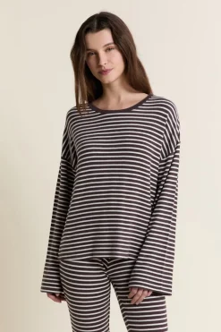 ETAM Homewear|Los Pijamas Más Responsables|Sweatshirt de pyjama à rayures CHOCOLAT