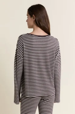 ETAM Homewear|Los Pijamas Más Responsables|Sweatshirt de pyjama à rayures CHOCOLAT