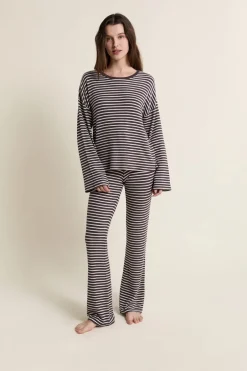 ETAM Homewear|Los Pijamas Más Responsables|Sweatshirt de pyjama à rayures CHOCOLAT