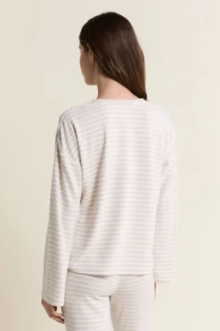 ETAM Homewear|Los Pijamas Más Responsables|Sweatshirt de pyjama à rayures BEIGE